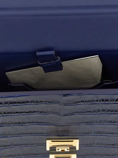 Tom Ford Rectangular Clutch Crocodile Texture Gold Hardware In Blue