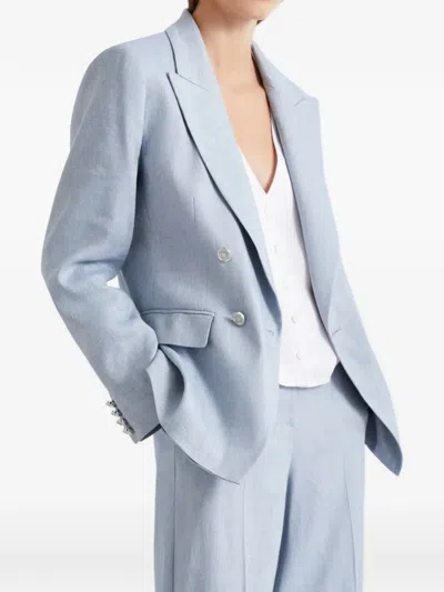 Marella Herringbone Linen-blend Blazer In Blue