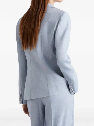 Marella Herringbone Linen-blend Blazer In Blue