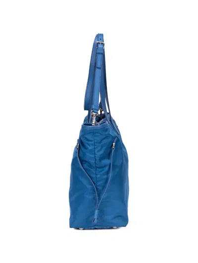 Pre-owned Prada Drawstring Leather Tote Bag In Blue