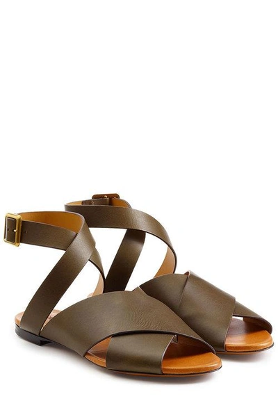 Chloé Leather Sandals In Military Green