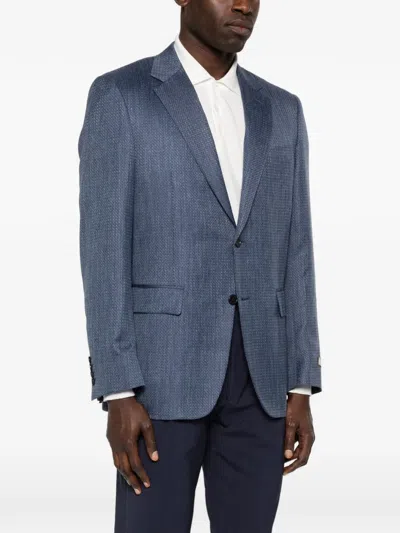 Canali Patterned Notched Lapel Jacket In Blue