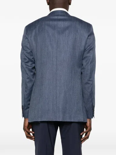 Canali Patterned Notched Lapel Jacket In Blue