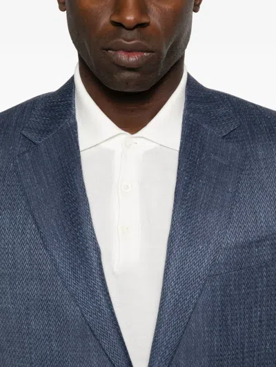 Canali Patterned Notched Lapel Jacket In Blue