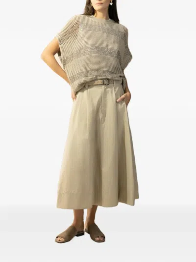Brunello Cucinelli Openwork Knit Crewneck Top With Micro Sequins In Neutral