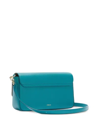 Furla Iride S Rectangular White Leather Shoulder Bag In Blue