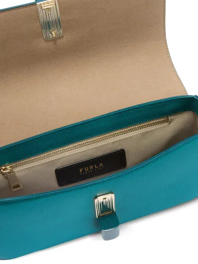 Furla Iride S Rectangular White Leather Shoulder Bag In Blue