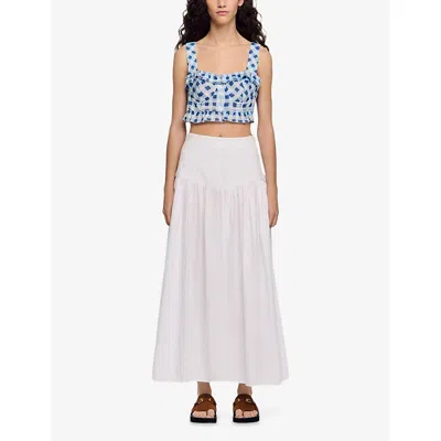 Sandro Check-pattern Top In Blue