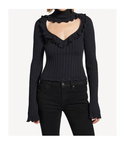 Balenciaga Cotton Rib Knit Heart Cutout Sweater In Black