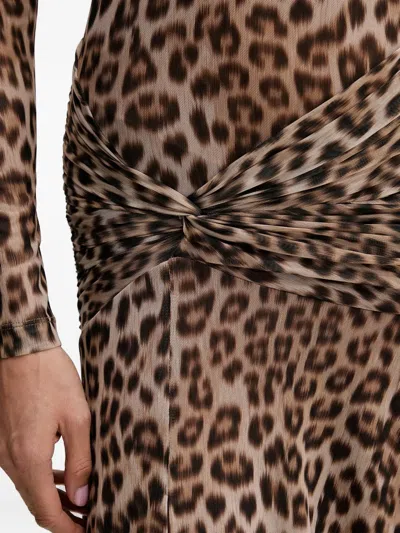 Bardot Lea Leopard Print Long Sleeve Mesh Midi Dress In Brown