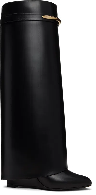 Givenchy Black Sandals With Logo Plaque On The Front And High Wedge Heel In Leather Woman