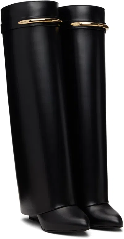 Givenchy Black Sandals With Logo Plaque On The Front And High Wedge Heel In Leather Woman