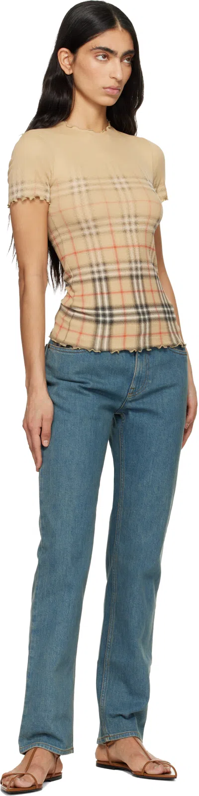 Burberry Womens Sand Ip Check Gradient-check Stretch-cotton Top In Nude