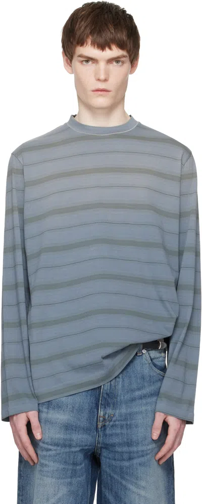 Our Legacy Mens Spray Fade Ghost Stripe Striped Boxy-fit Long-sleeve Cotton-shirt In Blue