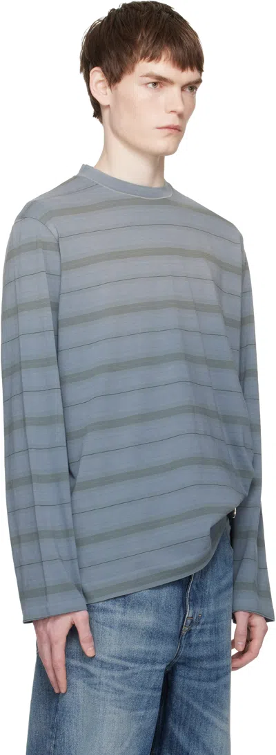 Our Legacy Mens Spray Fade Ghost Stripe Striped Boxy-fit Long-sleeve Cotton-shirt In Blue