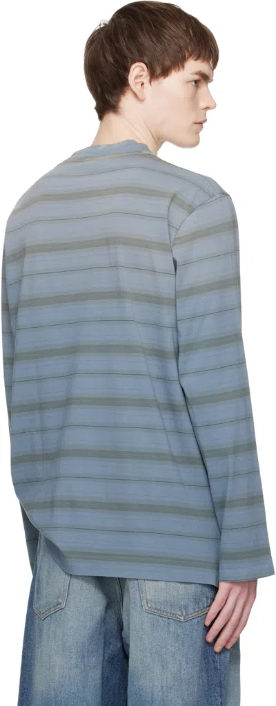Our Legacy Mens Spray Fade Ghost Stripe Striped Boxy-fit Long-sleeve Cotton-shirt In Blue