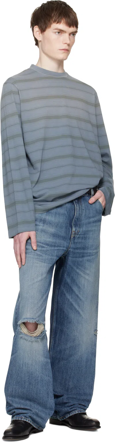 Our Legacy Mens Spray Fade Ghost Stripe Striped Boxy-fit Long-sleeve Cotton-shirt In Blue