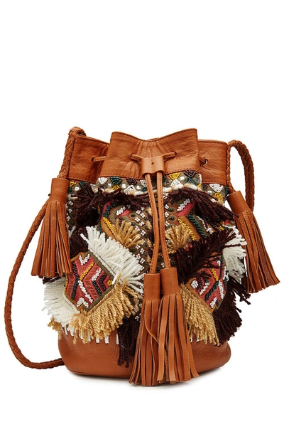 Antik Batik Embellished Shoulder Bag With Leather In Red