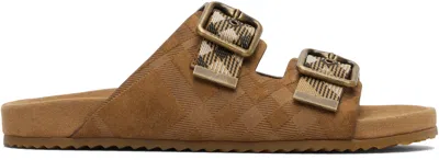 Burberry Check Pattern Flat Sandals Dual Straps In Brown