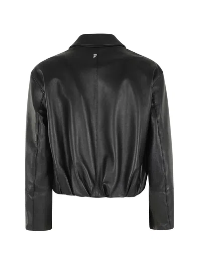 Dondup Long-sleeved Leather Jacket In Black