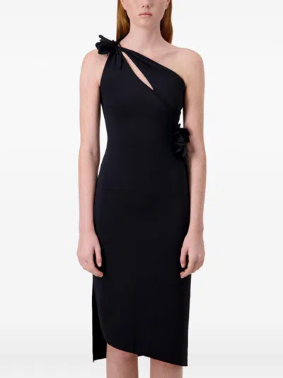 Coperni Fitted Mini Dress With Faux-flower Detailing In Black