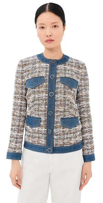Veronica Beard Ainslie Denim-trimmed Cotton-blend Tweed Jacket In Blue