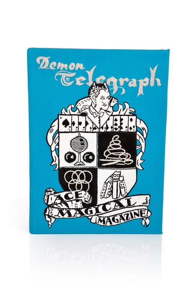 Olympia Le-tan Handcrafted Demon Telegraph Clutch In Teal