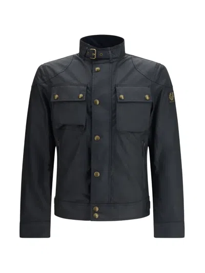 Belstaff Mens Dark Navy Racemaster High-neck Waxed-cotton Jacket In Blue