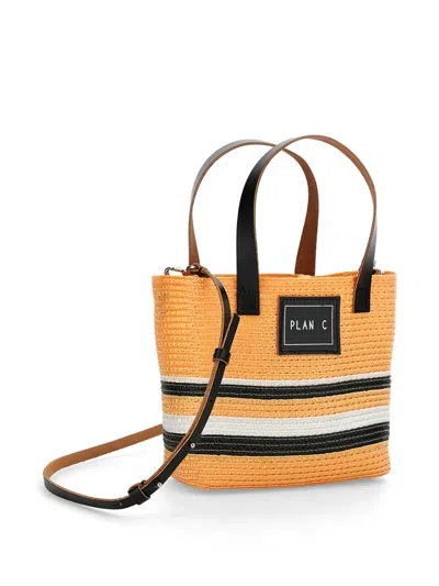 Plan C Natural Logo Small Tote In Orange