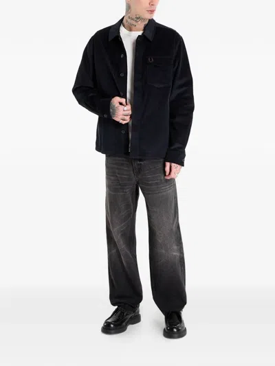 Fred Perry Zip Through Overshirt Black In Blue