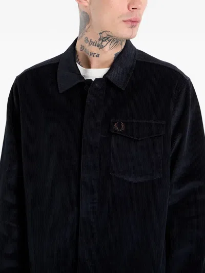 Fred Perry Zip Through Overshirt Black In Blue