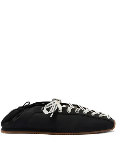 Ganni Sporty Nylon Ballerina Sneakers Lace Up In Black