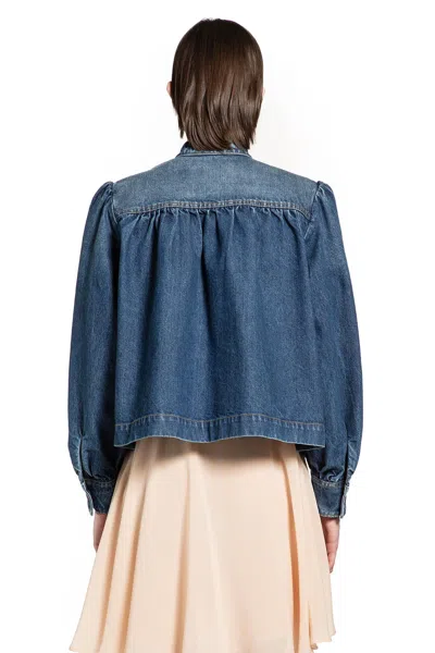 Chloé Blue Jacket With High Neck And Chain Detail On The Front In Denim Woman