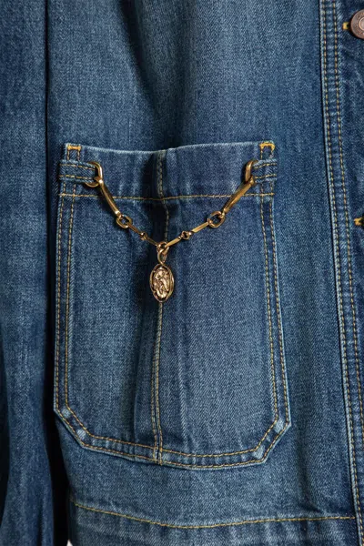 Chloé Blue Jacket With High Neck And Chain Detail On The Front In Denim Woman