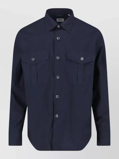 Aspesi Tailored White Shirt With Button-down Front And Pointed Collar In Blue