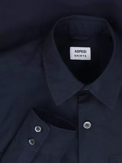 Aspesi Tailored White Shirt With Button-down Front And Pointed Collar In Blue