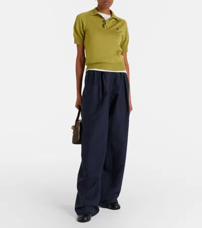 Ami Alexandre Mattiussi Green Wool Short Sleeves Ami De Coeur Polo Green