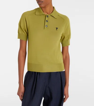 Ami Alexandre Mattiussi Green Wool Short Sleeves Ami De Coeur Polo Green