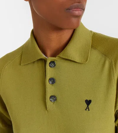 Ami Alexandre Mattiussi Green Wool Short Sleeves Ami De Coeur Polo Green