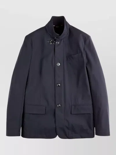 Fay Stretch Nylon Jacket High Collar Buckle In Blue