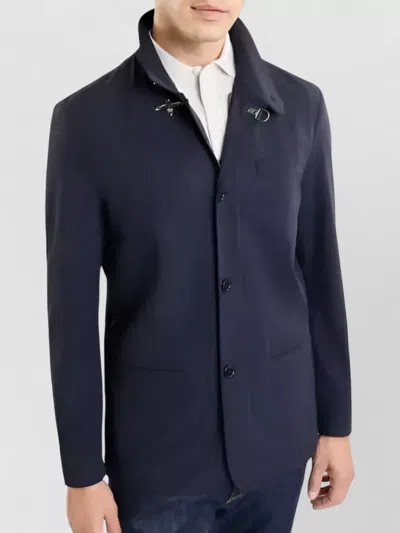 Fay Stretch Nylon Jacket High Collar Buckle In Blue