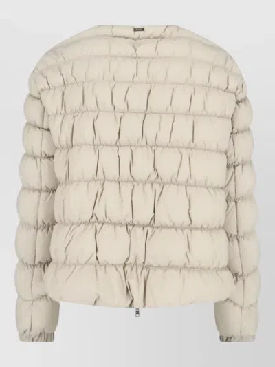 Herno Minimalist White Jacket With Structured Silhouette And High Collar In Neutral