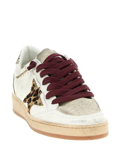 Golden Goose Ballstar White Low Top Sneakers With Glittered Star Patch On The Side And Glittered Heel With Logo L In Multi