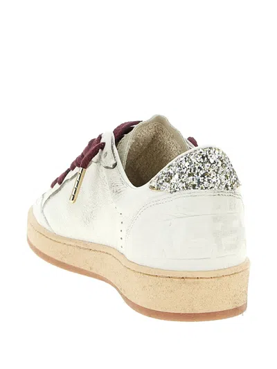Golden Goose Ballstar White Low Top Sneakers With Glittered Star Patch On The Side And Glittered Heel With Logo L In Multi
