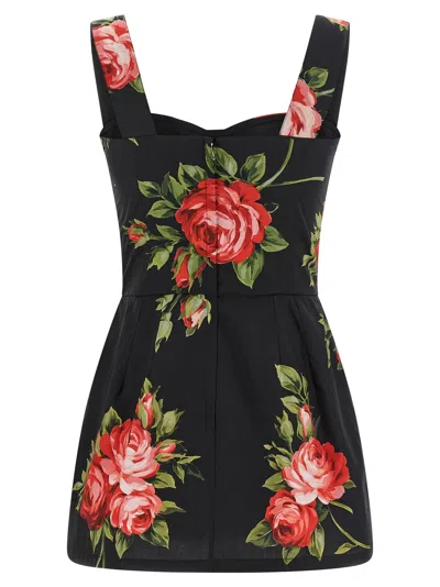 Dolce & Gabbana Floral-print Cotton Bustier Mini Dress In Black