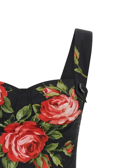 Dolce & Gabbana Floral-print Cotton Bustier Mini Dress In Black