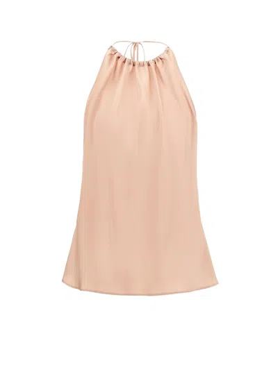 Pinko Carota Pink Sleeveless Top With Adjustable Spaghetti Straps And Ruched Neckline In Tech Fabric Woman In Neutral