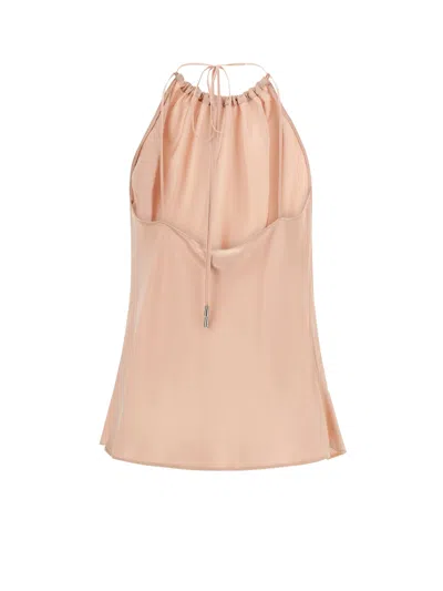 Pinko Carota Pink Sleeveless Top With Adjustable Spaghetti Straps And Ruched Neckline In Tech Fabric Woman In Neutral