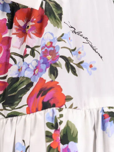 Dolce & Gabbana White Long Skirt With Floral Print And Elasticated Waistband In Cotton Woman