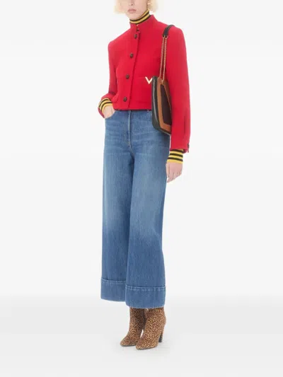Valentino Cuffed Ankle Jeans With Front Button And Zip Closure In Blue